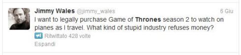 Anche Jimmy Wales pagherebbe per vedere Game of Thrones